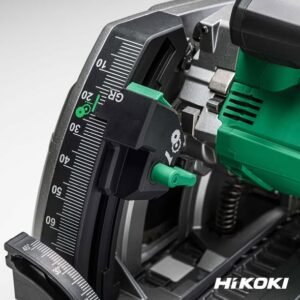 A close up of the HiKOKI C3606DPA Plunge Saw depth settings/markings